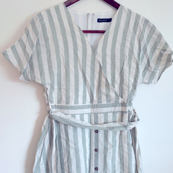 THE CALICO STRIPED MIDI DRESS IN SAGE - Picture 8 of 8